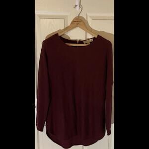 Michael Kors Boat Neck Knit Sweater Size Large Long Sleeve Zip Back Burgundy